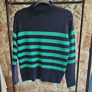 Tahari Knit Sweater in Navy and Green Stripes